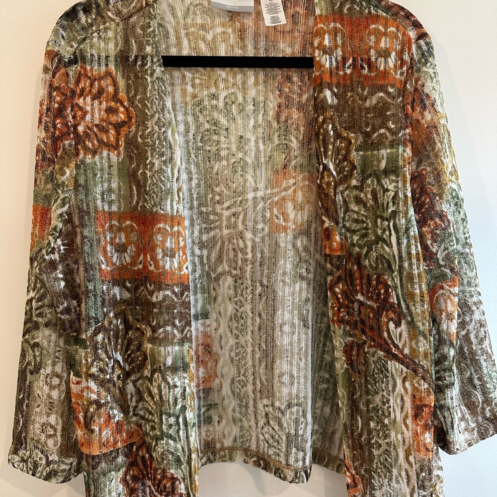 Alfred Dunner Petite L -Earth-Tone Open Knit Cardigan multicolor.